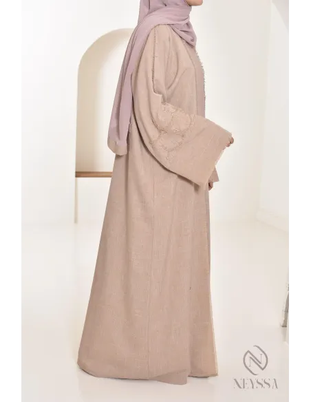 Ensemble Abaya Dubaï luxe latté confection aux Emirats, haute qualité, hijabi