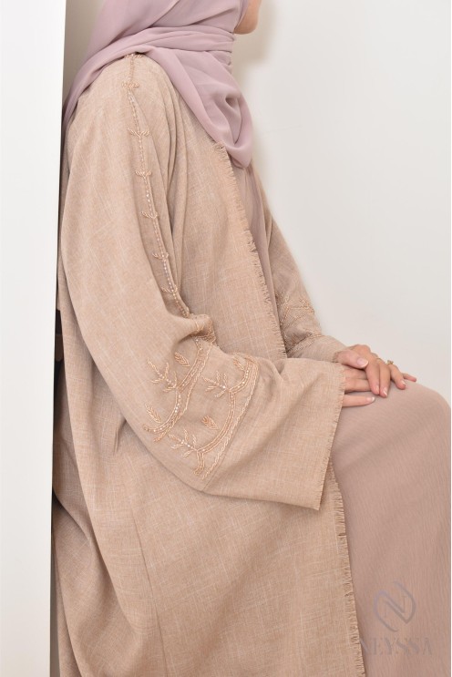 Ensemble Abaya Dubaï luxe latté confection aux Emirats, haute qualité, hijabi