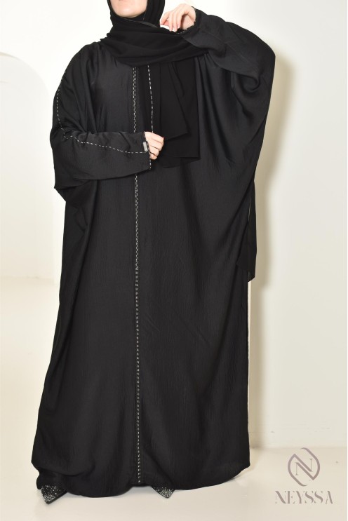 Abaya Dubai black integrated hijab ideal for prayer, ramadan 2025
