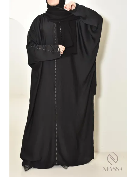 Abaya Dubai black integrated hijab ideal for prayer, ramadan 2025