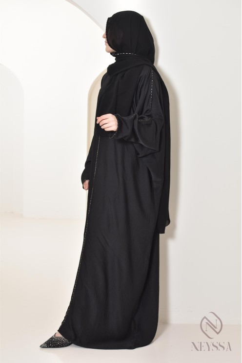 Abaya Dubaï noire hijab intégré idéale pour la prière, ramadan 2025