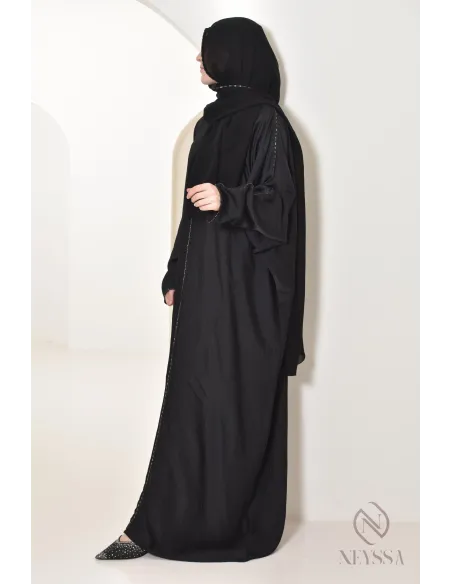 Abaya Dubaï noire hijab intégré idéale pour la prière, ramadan 2025