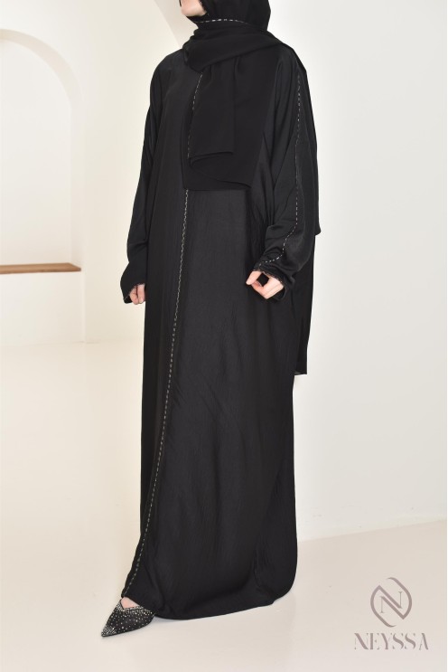 Abaya Dubai black integrated hijab ideal for prayer, ramadan 2025