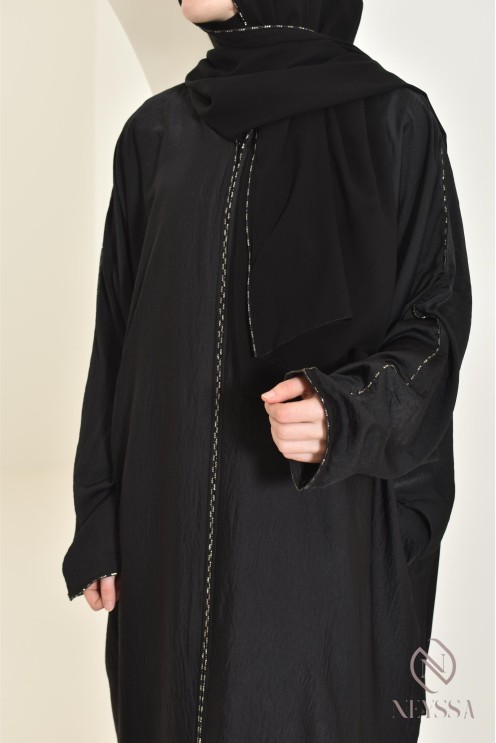 Abaya Dubai black integrated hijab ideal for prayer, ramadan 2025
