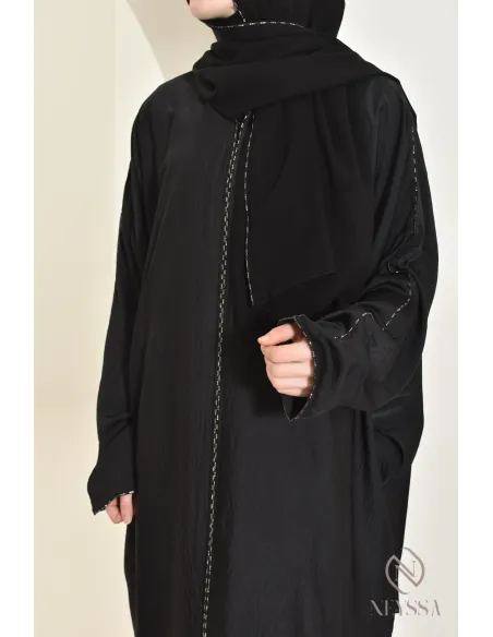 Abaya Dubai black integrated hijab ideal for prayer, ramadan 2025