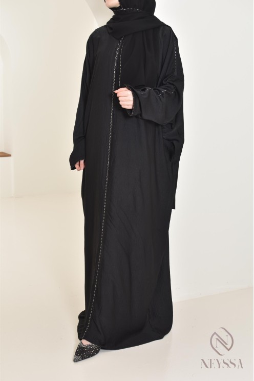 Abaya Dubaï noire hijab intégré idéale pour la prière, ramadan 2025