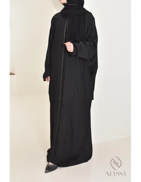 Abaya Dubaï noire hijab intégré idéale pour la prière, ramadan 2025