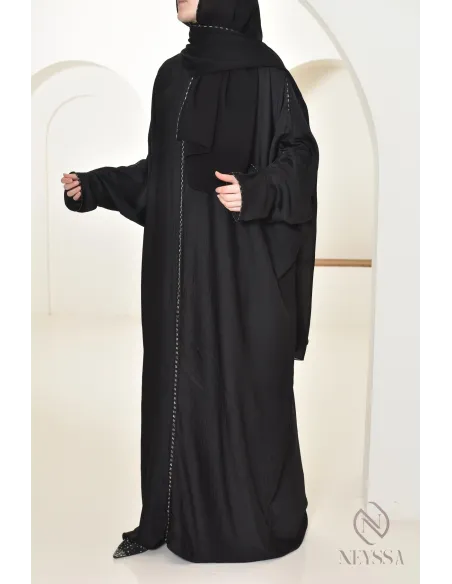 Abaya Dubaï noire hijab intégré idéale pour la prière, ramadan 2025