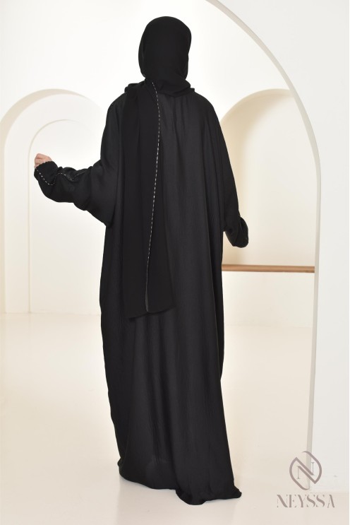 Abaya Dubai schwarz Hijab integriert ideal für das Gebet, Ramadan 2025