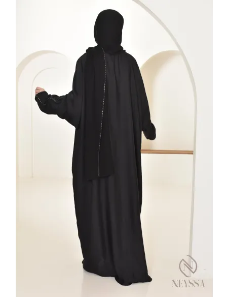 Abaya Dubai black integrated hijab ideal for prayer, ramadan 2025
