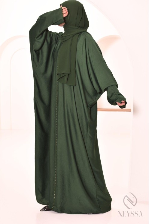 Abaya Dubai für Frauen integrierter Schleier mit Strasssteinen