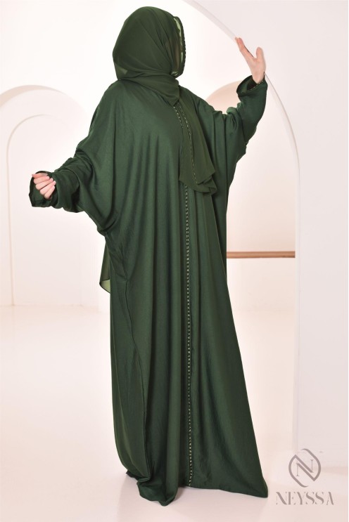 Abaya Dubaï  pour femme voile intégré  à strass, femme hijabi 