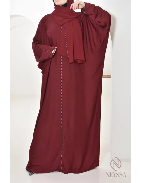 Abaya Dubai burgundy for women hijabi, abaya integrated hijab Aid 2025