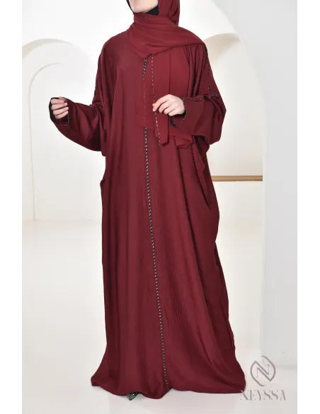 Bordeauxfarbene Abaya Dubai für Frauen Hijabi, Abaya Hijab Aid 2025