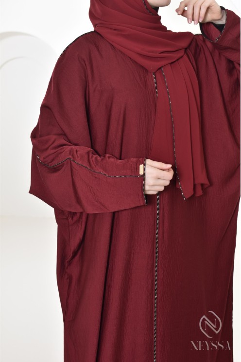 Bordeauxfarbene Abaya Dubai für Frauen Hijabi, Abaya Hijab Aid 2025