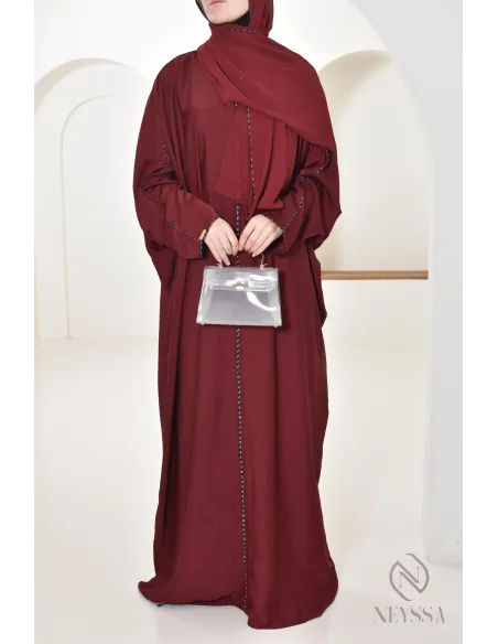 Bordeauxfarbene Abaya Dubai für Frauen Hijabi, Abaya Hijab Aid 2025