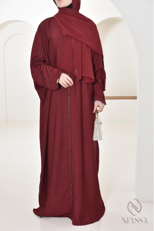 Bordeauxfarbene Abaya Dubai für Frauen Hijabi, Abaya Hijab Aid 2025