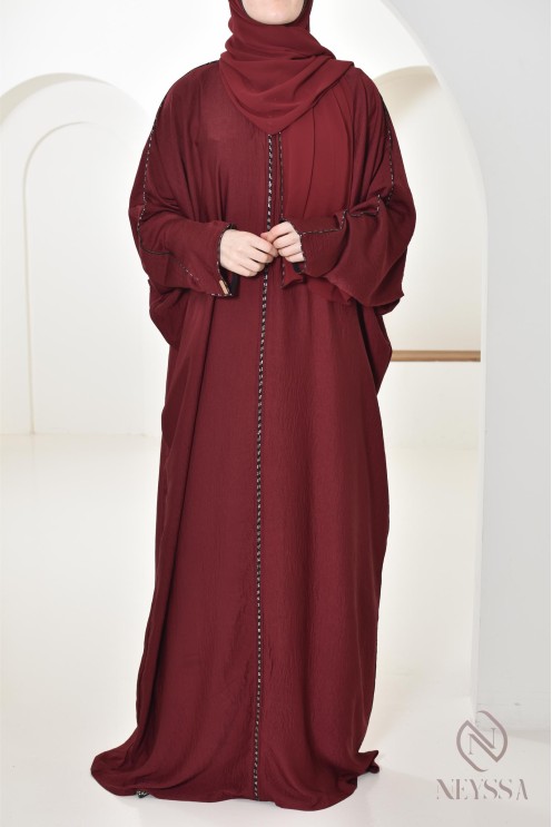 Bordeauxfarbene Abaya Dubai für Frauen Hijabi, Abaya Hijab Aid 2025