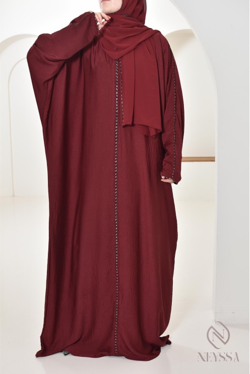 Bordeauxfarbene Abaya Dubai für Frauen Hijabi, Abaya Hijab Aid 2025