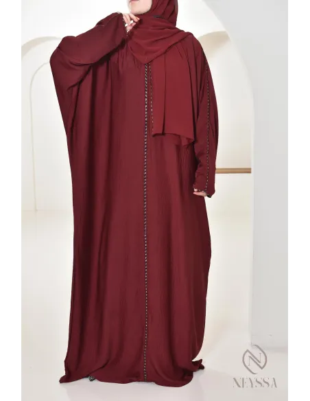 Bordeauxfarbene Abaya Dubai für Frauen Hijabi, Abaya Hijab Aid 2025