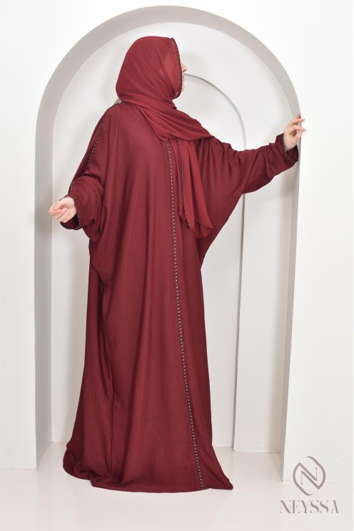 Bordeauxfarbene Abaya Dubai für Frauen Hijabi, Abaya Hijab Aid 2025