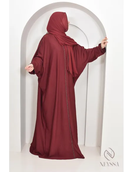 Abaya Dubai burgundy for women hijabi, abaya integrated hijab Aid 2025