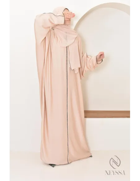  Abaya Dubaï  longue beige  voile intégré et strass pour femme voilée