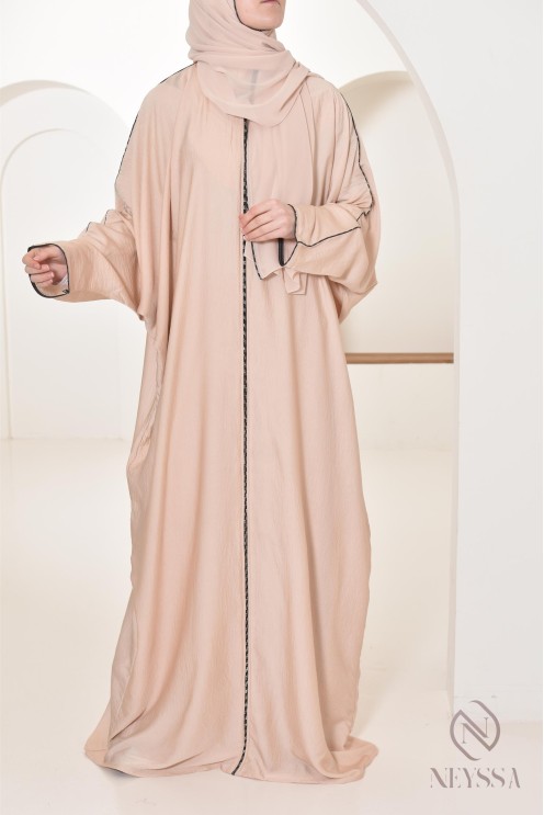  Abaya Dubaï  longue beige  voile intégré et strass pour femme voilée