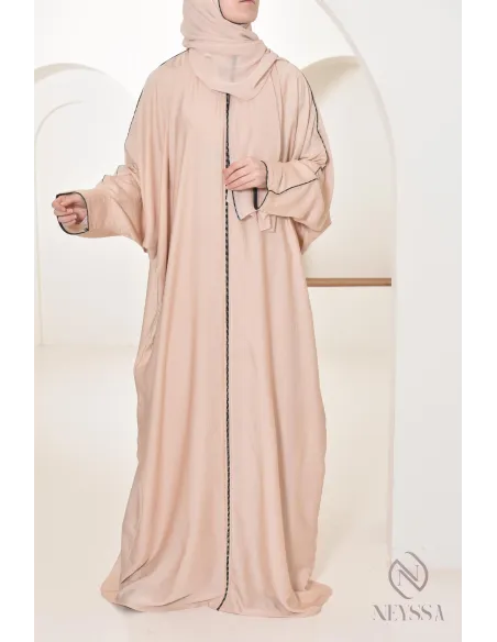  Abaya Dubaï  longue beige  voile intégré et strass pour femme voilée
