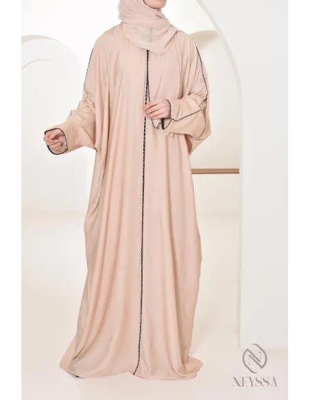  Abaya Dubaï  longue beige  voile intégré et strass pour femme voilée