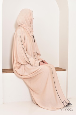  Abaya Dubai lang beige integrierter Schleier 