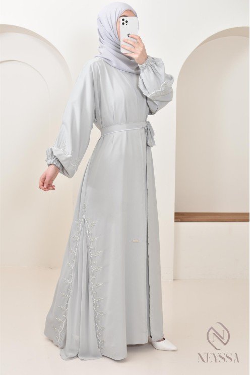 Lange Abaya Dubai für Frauen mit Puffärmeln, Aid 2025 Outfit