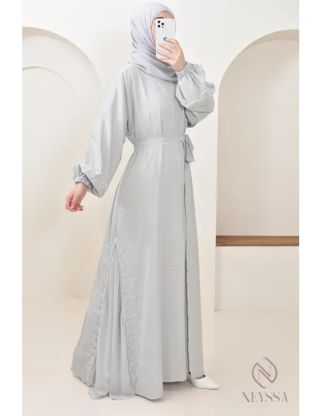 Lange Abaya Dubai für Frauen mit Puffärmeln, Aid 2025 Outfit