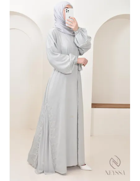 Lange Abaya Dubai für Frauen mit Puffärmeln, Aid 2025 Outfit