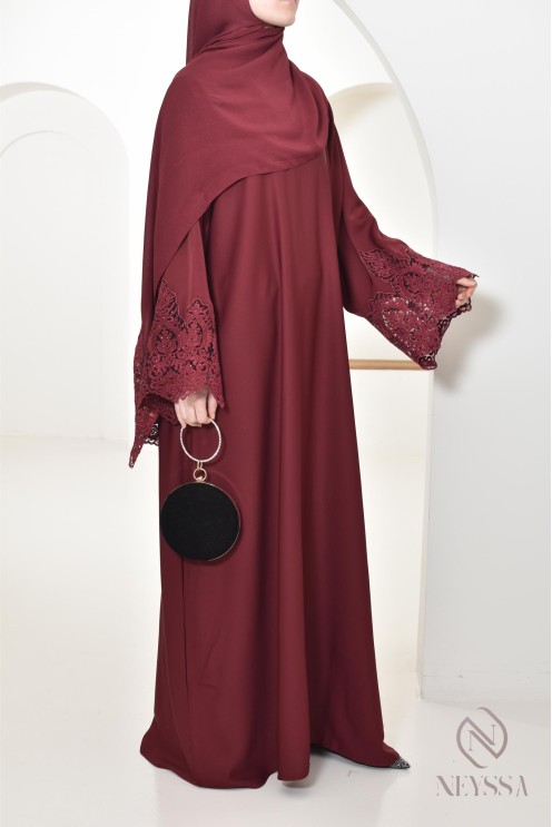 Abaya Dubai long muslim woman Bordeaux. Aid 2025 hijabi outfit