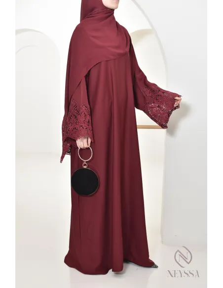 Abaya Dubai long muslim woman Bordeaux. Aid 2025 hijabi outfit