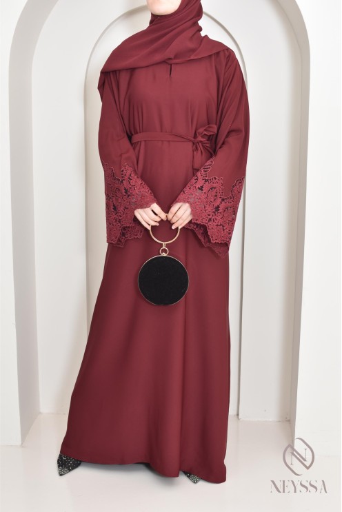 Abaya Dubai long muslim woman Bordeaux. Aid 2025 hijabi outfit