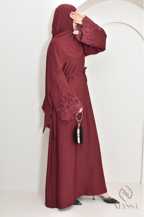 Abaya Dubai long muslim woman Bordeaux. Aid 2025 hijabi outfit