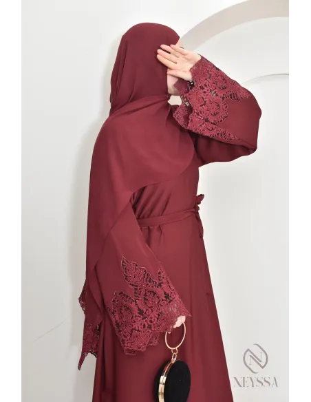 Abaya Dubai long muslim woman Bordeaux. Aid 2025 hijabi outfit