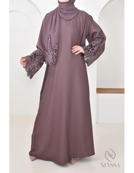 Abaya Dubaï mauve moderne pour femme, abaya de luxe, tenue Aid hijabi