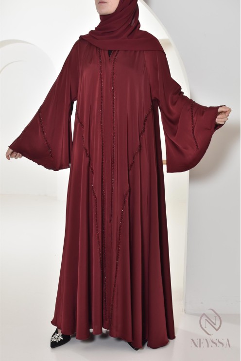 Abaya Dubaï long burgundy for your hijabi events, chic outfit