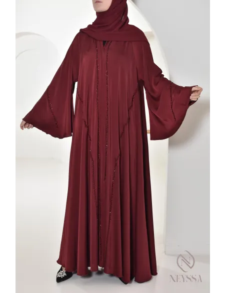 Abaya Dubaï long burgundy for your hijabi events, chic outfit