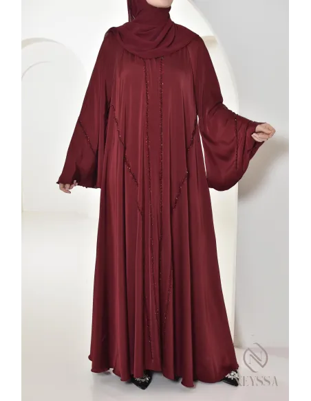 Abaya Dubaï long burgundy for your hijabi events, chic outfit