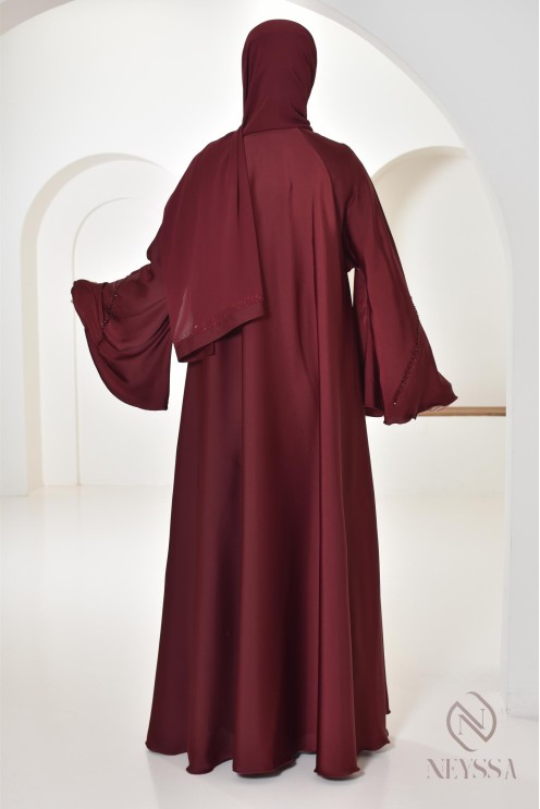 Abaya Dubaï long burgundy for your hijabi events, chic outfit