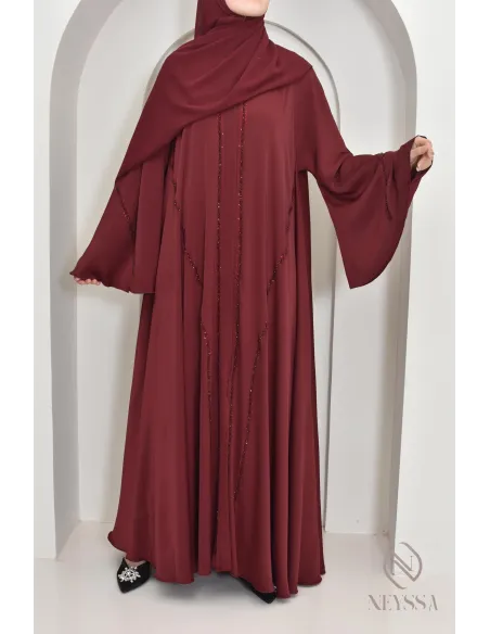 Abaya Dubaï long burgundy for your hijabi events, chic outfit