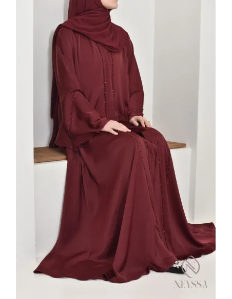 Abaya Dubaï long burgundy for your hijabi events, chic outfit