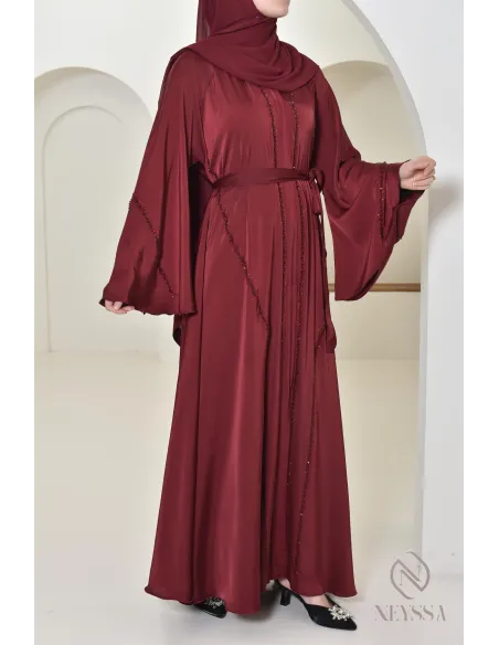 Abaya Dubaï long burgundy for your hijabi events, chic outfit