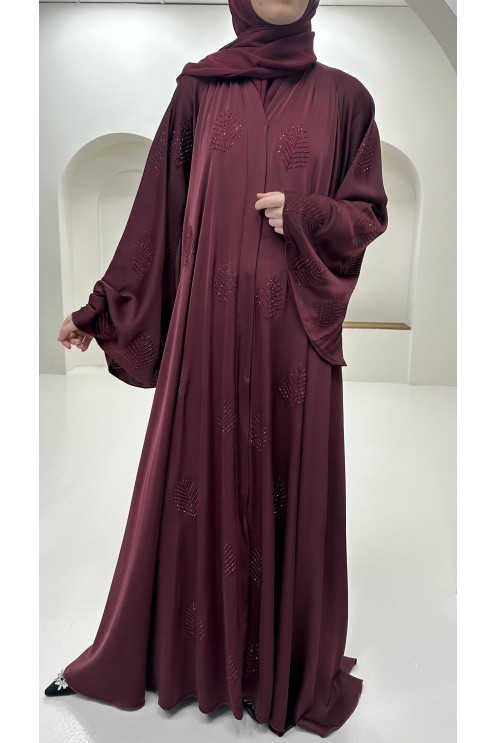 Abaya Dubai rhinestone flared sleeves women's hijab burgundy trend