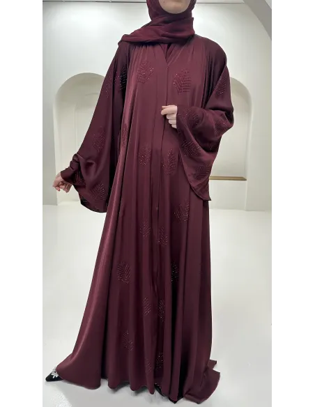 Abaya Dubai rhinestone flared sleeves women's hijab burgundy trend