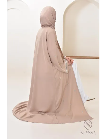Abaya Dubaï kimono nude pour femme hijabi, abaya perlés style oriental